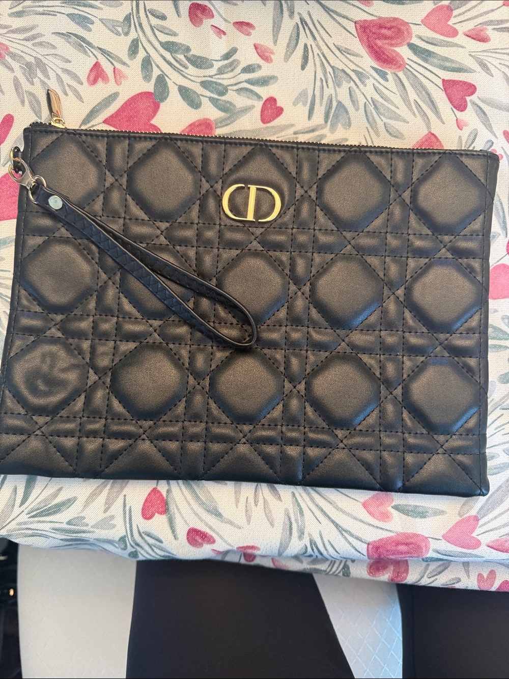 Christian Dior Black Quilted Wristlet Clutch 12x8